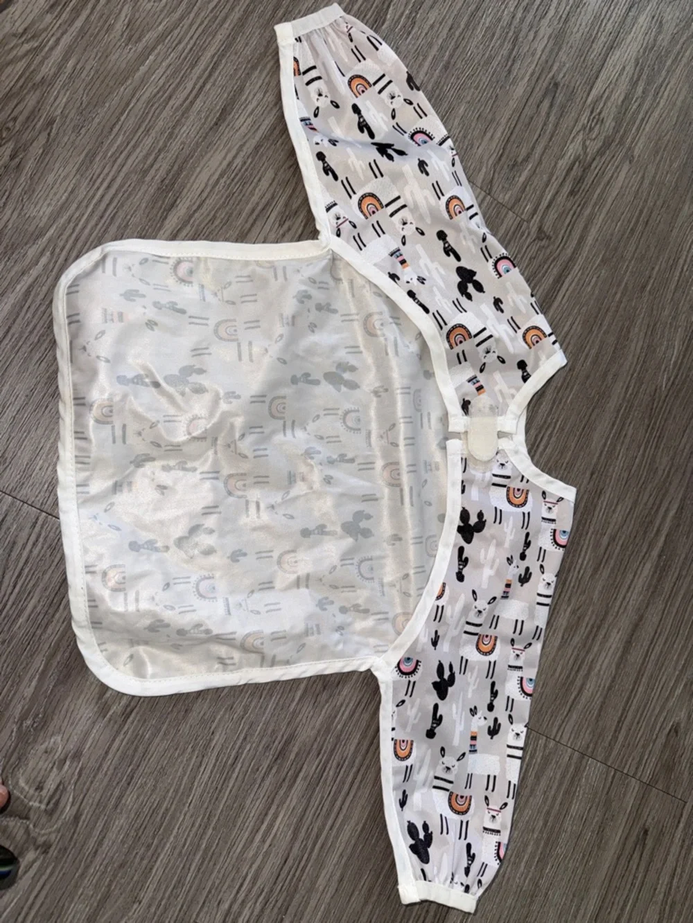 Waterproof Llama & Cactus Kids Feeding Bib - White with Black & Pink Accents